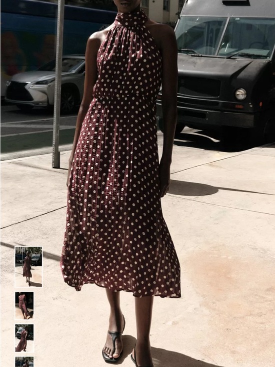 Zara Dresses & Skirts - Zara Polka Dot Halter Midi Dress - Burgundy